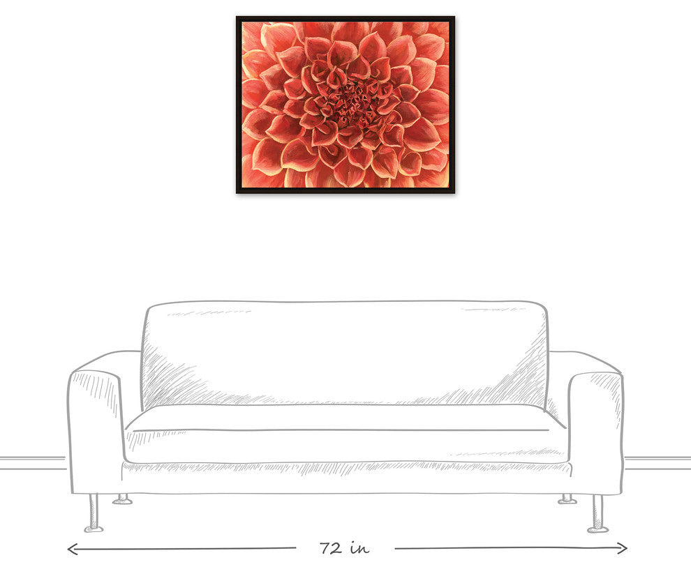 Red Gardenia Close Up Flower 24x30 Walnut Floating Framed Canvas