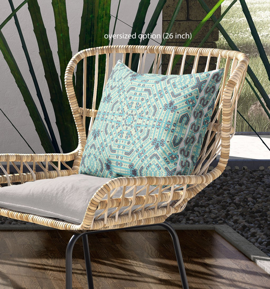 18 Aqua Geostar Indoor Outdoor Throw Pillow