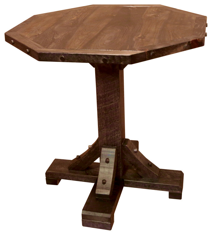 Rustic Barn Wood Style Timber Peg Octagon Pub Table, Early American, 36 Inch, Dining Height