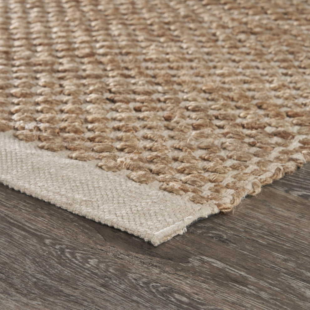 8" x 10" Tan and White Detailed Woven Area Rug