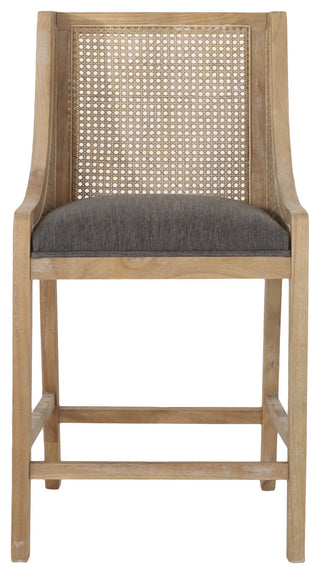 Deville Fabric Upholstered Wood and Cane 25.5 inch Counter Stools, Set of 2, Charcoal