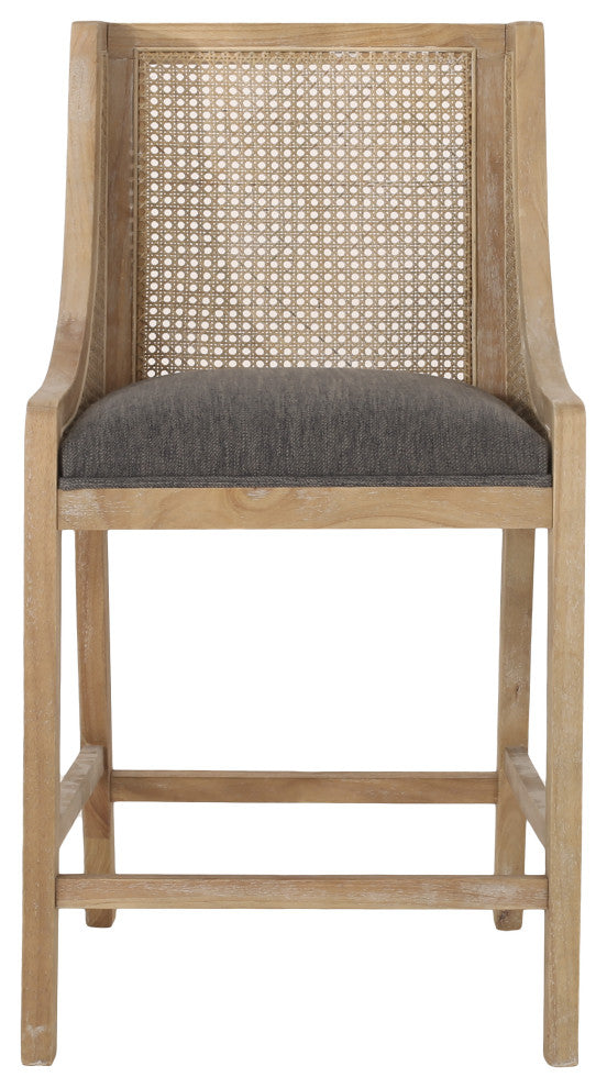 Deville Fabric Upholstered Wood and Cane 25.5 inch Counter Stools, Set of 2, Charcoal