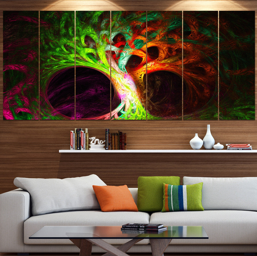 Magical Green Psychedelic Tree, Abstract Art on Canvas, 83"x32", 7 Panels