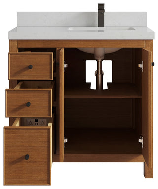 Chicago Venner Teak 36" Right Offset Vanity, Dark Natural 2" Carrara Quartz