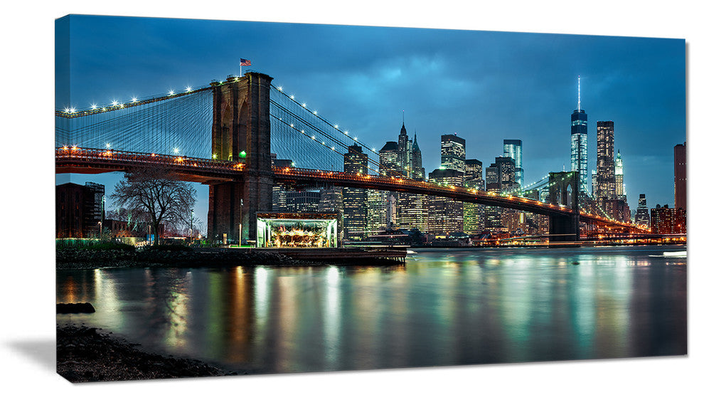 "Brooklyn Bridge and Skyscrapers" Canvas Print60"x28", 1 Panel