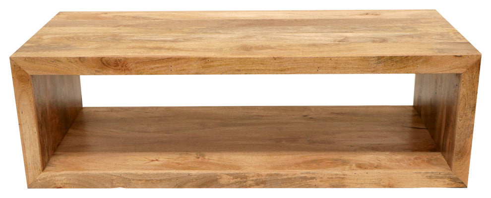 Keli 58" Mango Wood Coffee Table Open Cube 1 Shelf Natural Brown
