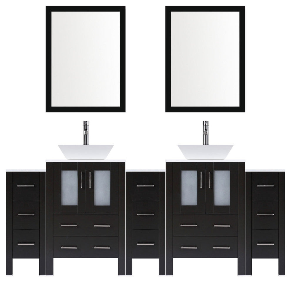 Modern Vanity Set With Two Sink Bases With Mirrors and Three Drawer Bases, Espre