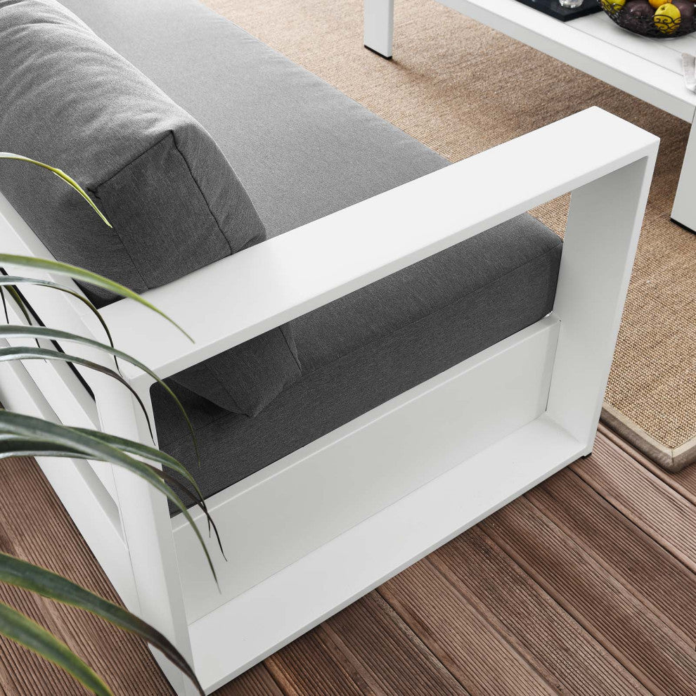 Sectional Sofa Table Set, White Gray, Aluminum, Modern, Outdoor Patio