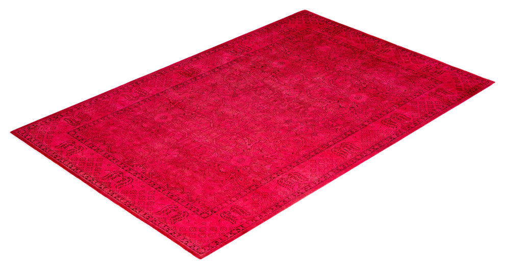 Overdyed, One-of-a-Kind Hand-Knotted Area Rug Pink, 6'2"x9'2"