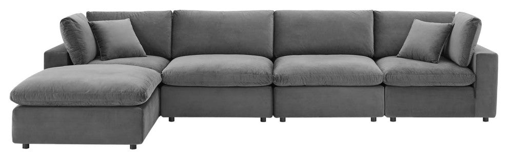Sectional Sofa Set, Velvet, Gray, Modern, Living Lounge Hotel Hospitality