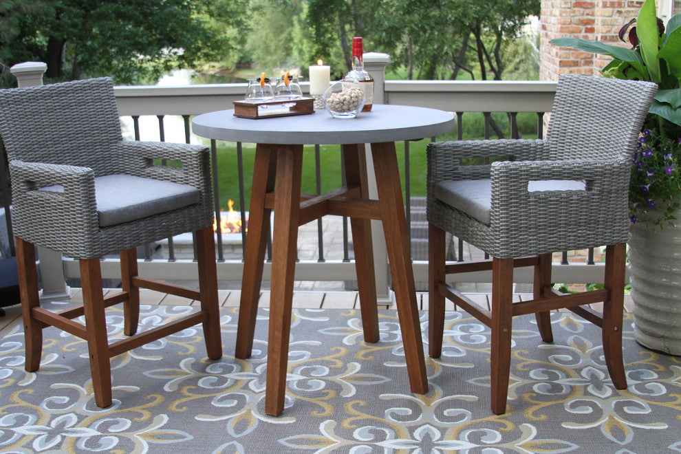 Balcony Height Light Gray Wicker and Eucalyptus Armchair, Set of 2