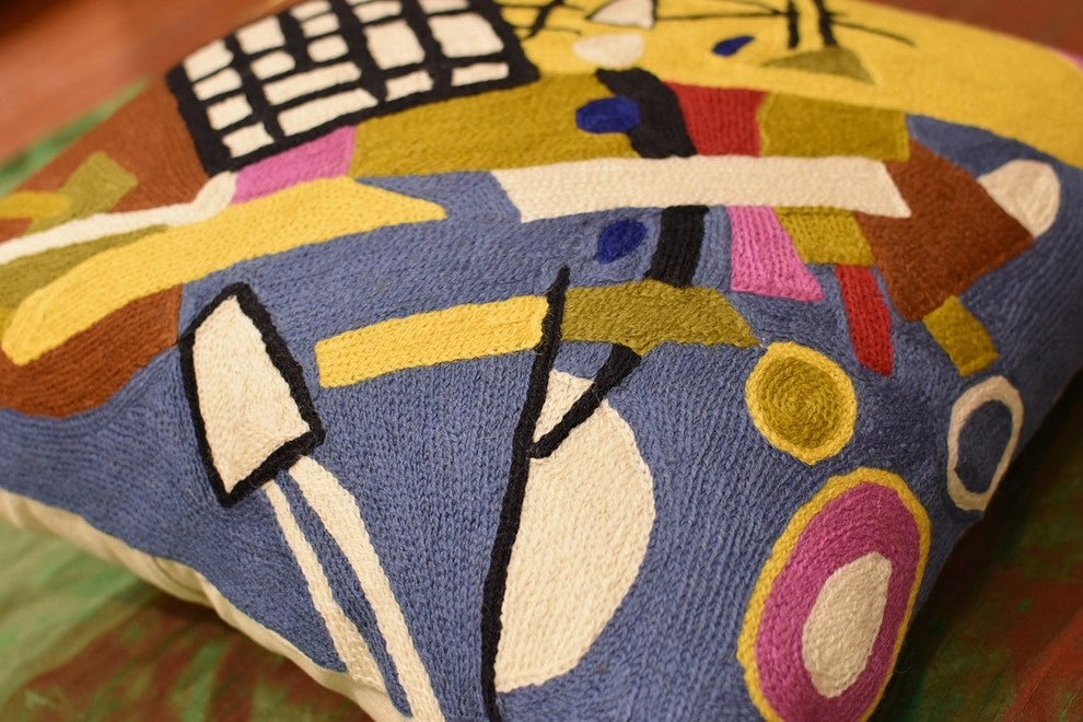 Kandinsky Black Frame II Decorative Pillow Cover Handembroidered Wool 18x18"