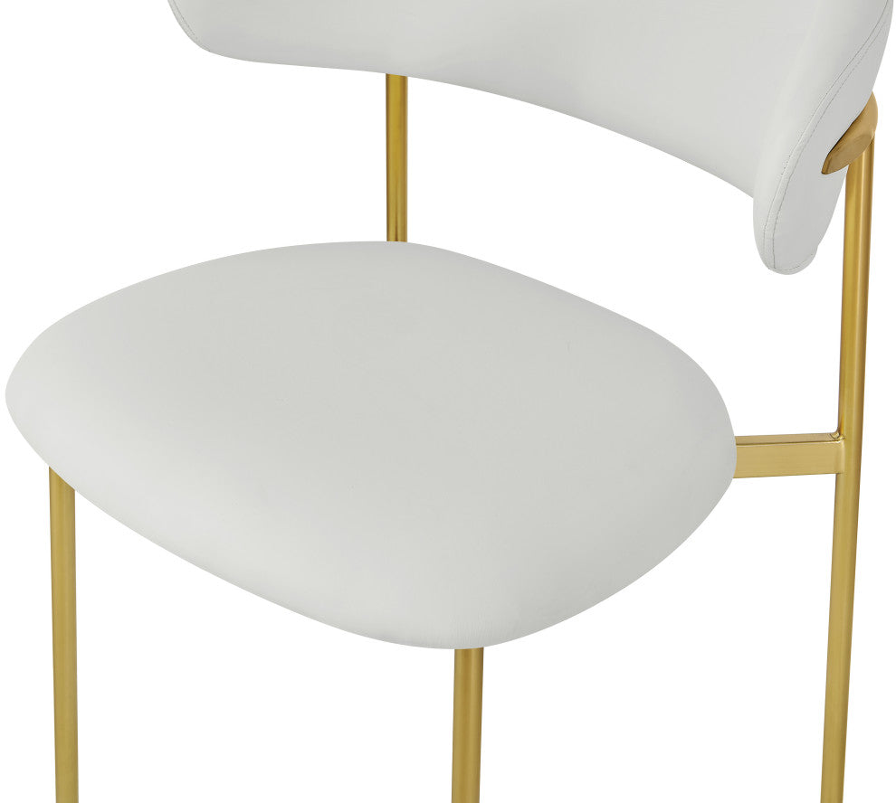 Lupita Vegan Leather Dining Chair, Set of 2, White, Brushed Gold Finish