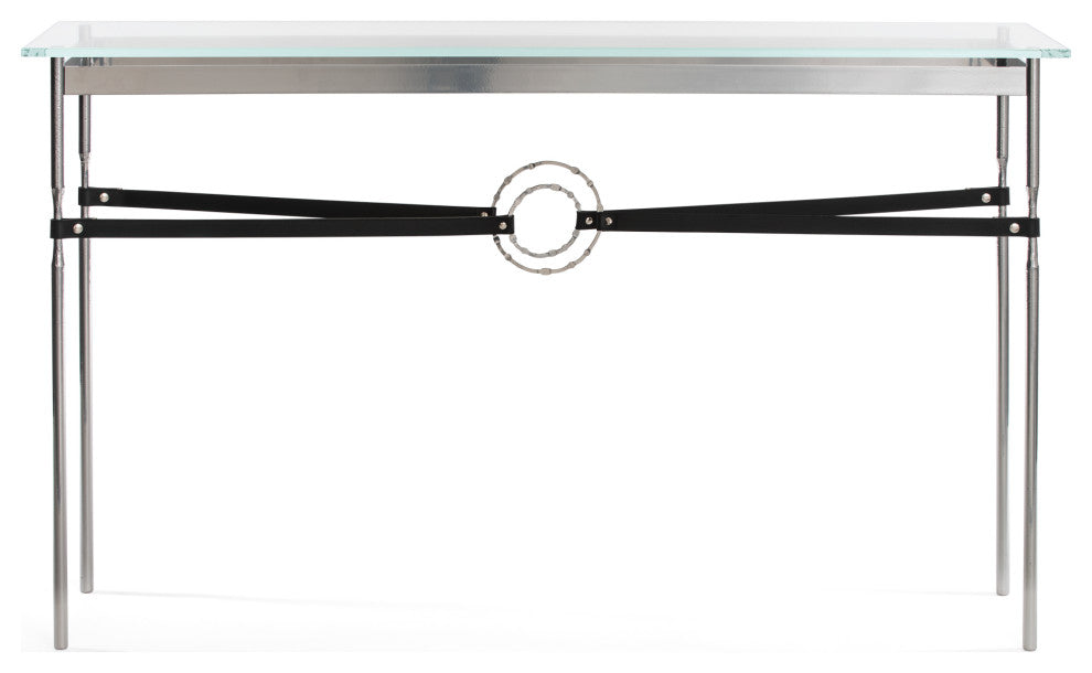 Equus Console Table, Sterling Finish - Sterling Accents - Black Leather Strap