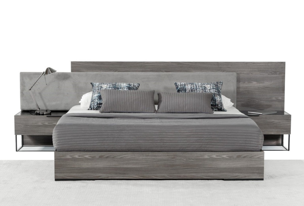 Nova Domus Enzo Italian Modern Gray Walnut and Fabric Bed, California King