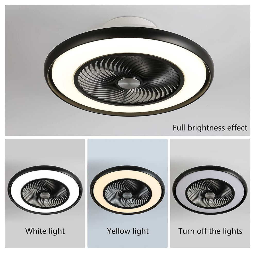 22" Modern Black and White Invisible Blade Ceiling Fan and Light
