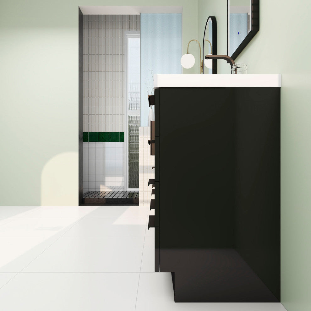 Carla 72" Freestanding Bathroom Vanity With Double Sink, Gloss Black