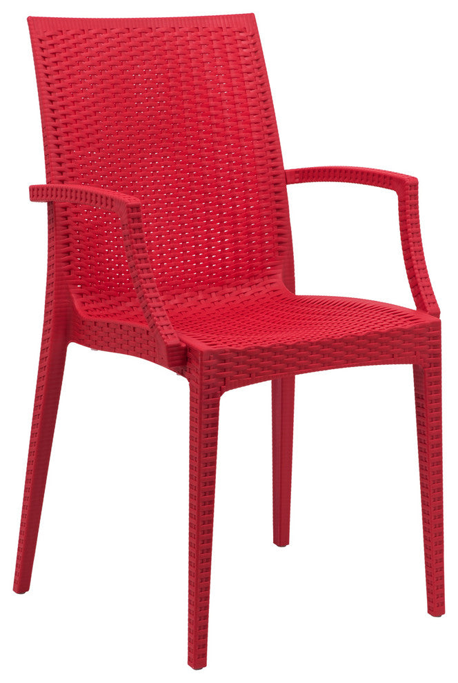 LeisureMod Weave Mace Indoor Outdoor Patio Dinin Armchairs, Black, Red