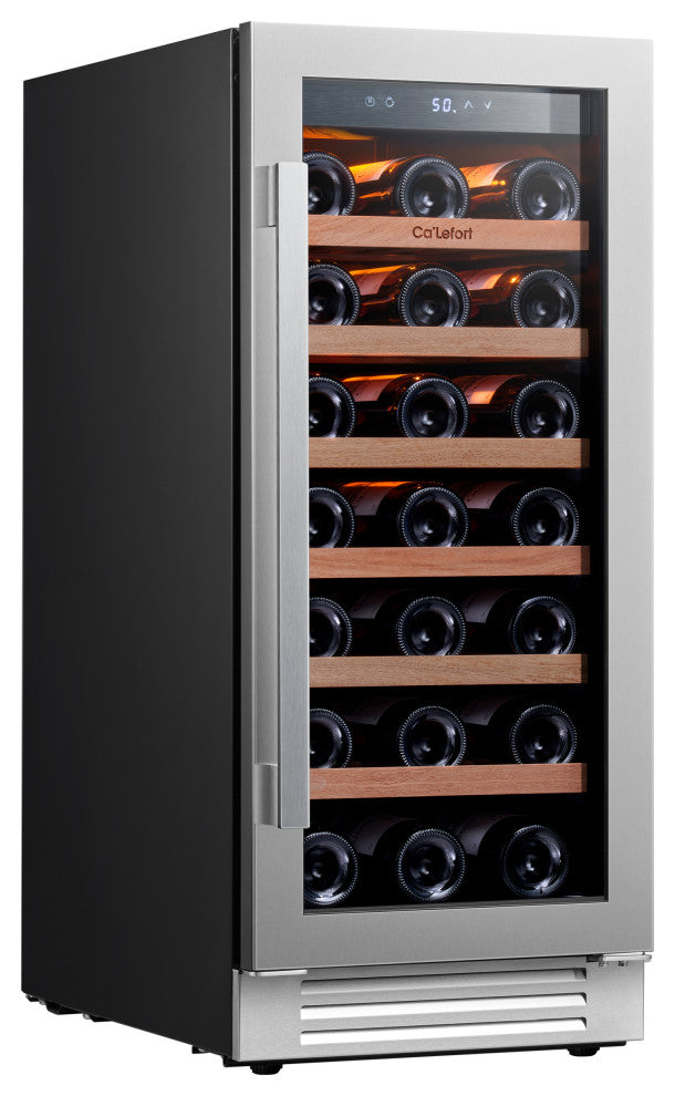 Ca''Lefort 33-Bottle Built-In 15" Wine Cooler Single Zone Refrigerator Frost-Free