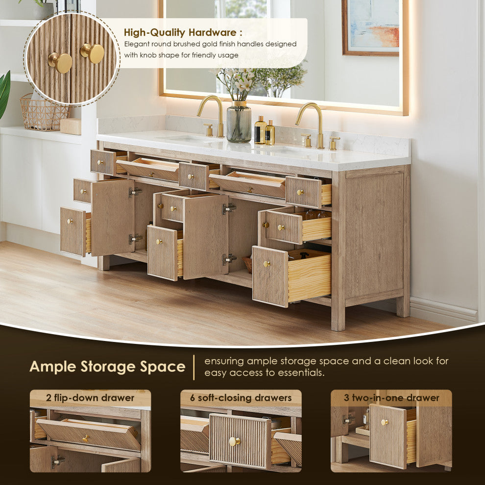 Cerrito Bathroom Vanity, Natural Oak, 84" Double, Without Mirror