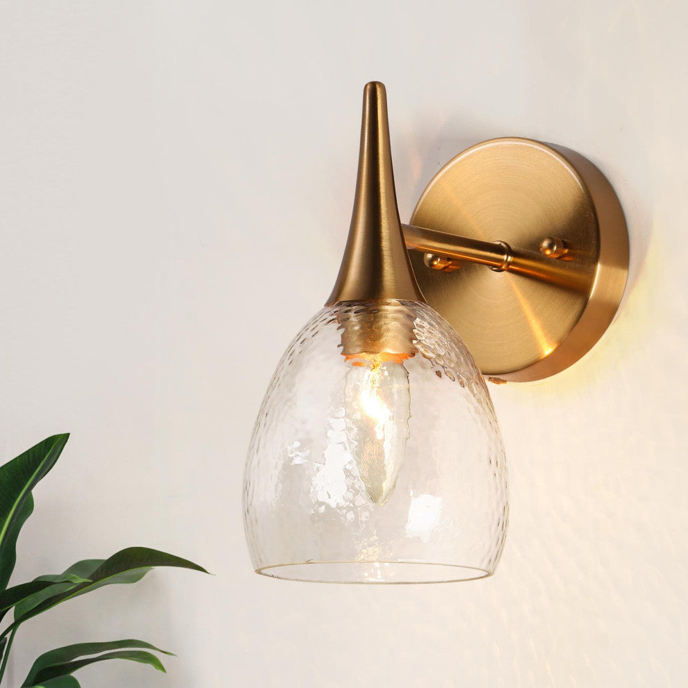 LNC 5" W 1-Light Polished Gold with Seeded Glass Modern Wall Sconce