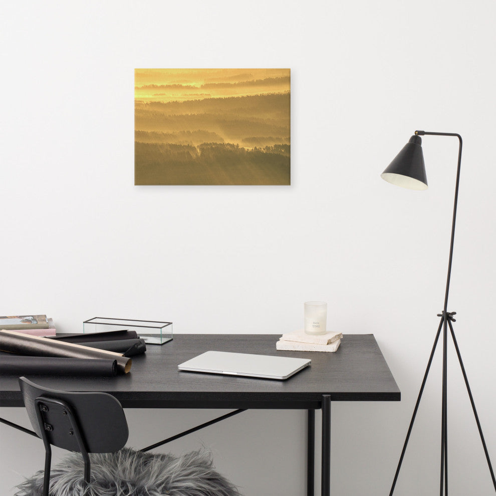 Golden Mist Valley - Hills & Mountain Range Landscape Canvas Prints, 18" X 24"