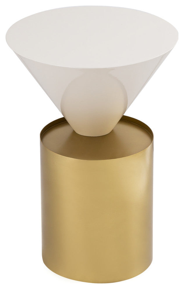 Damon White Metal Top End Table, Brushed Brass Base