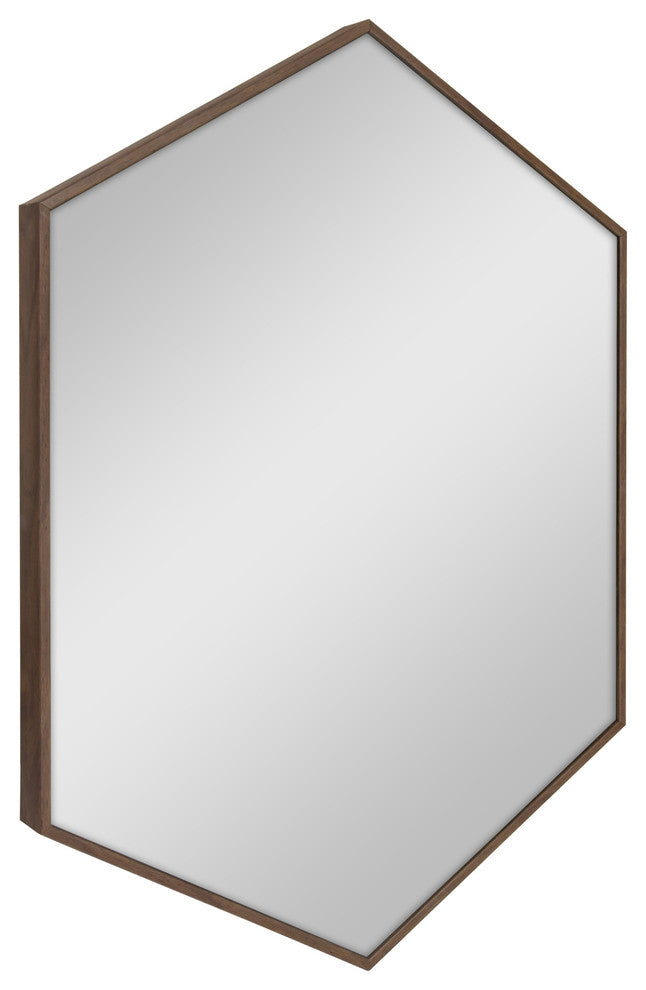Rhodes Framed Hexagon Wall Mirror, Walnut Brown, 22x31