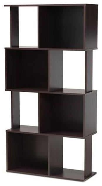 Baxton Studio Riva Dark Brown Finished Geometric Wood Bookshelf