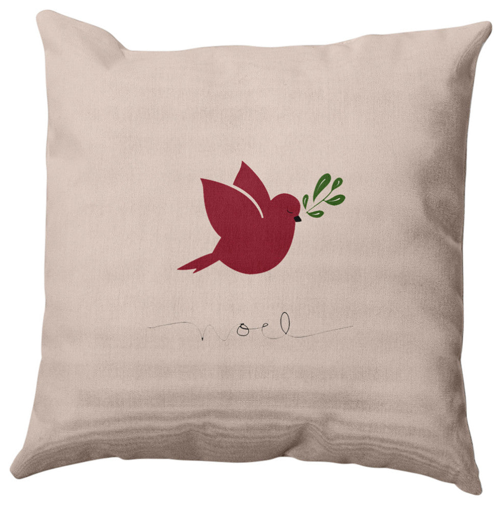 Noel Bird Decorative Throw Pillow, Taupe, 26"x26"