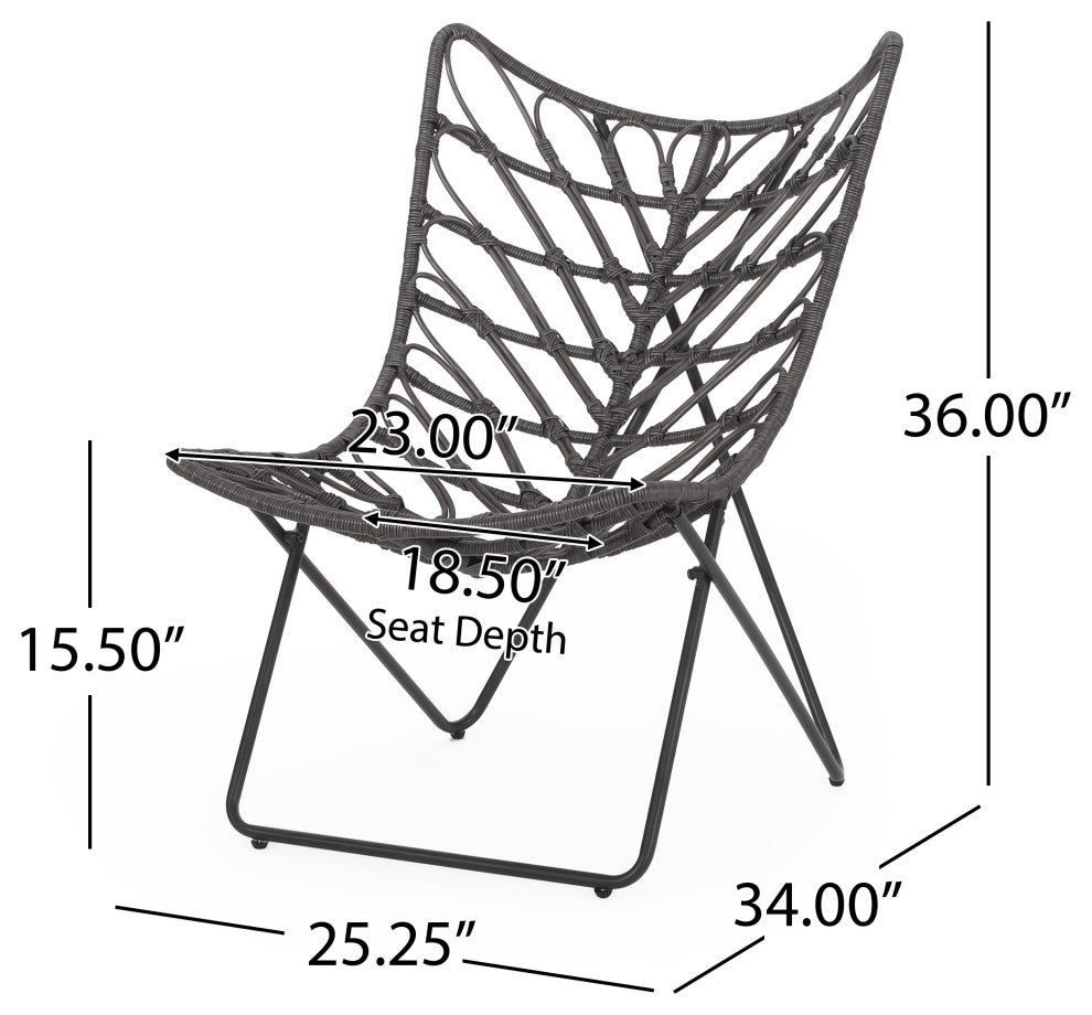 Danbury Outdoor Boho Modern Wicker Accent Chairs, Set of 2, Gray/Black
