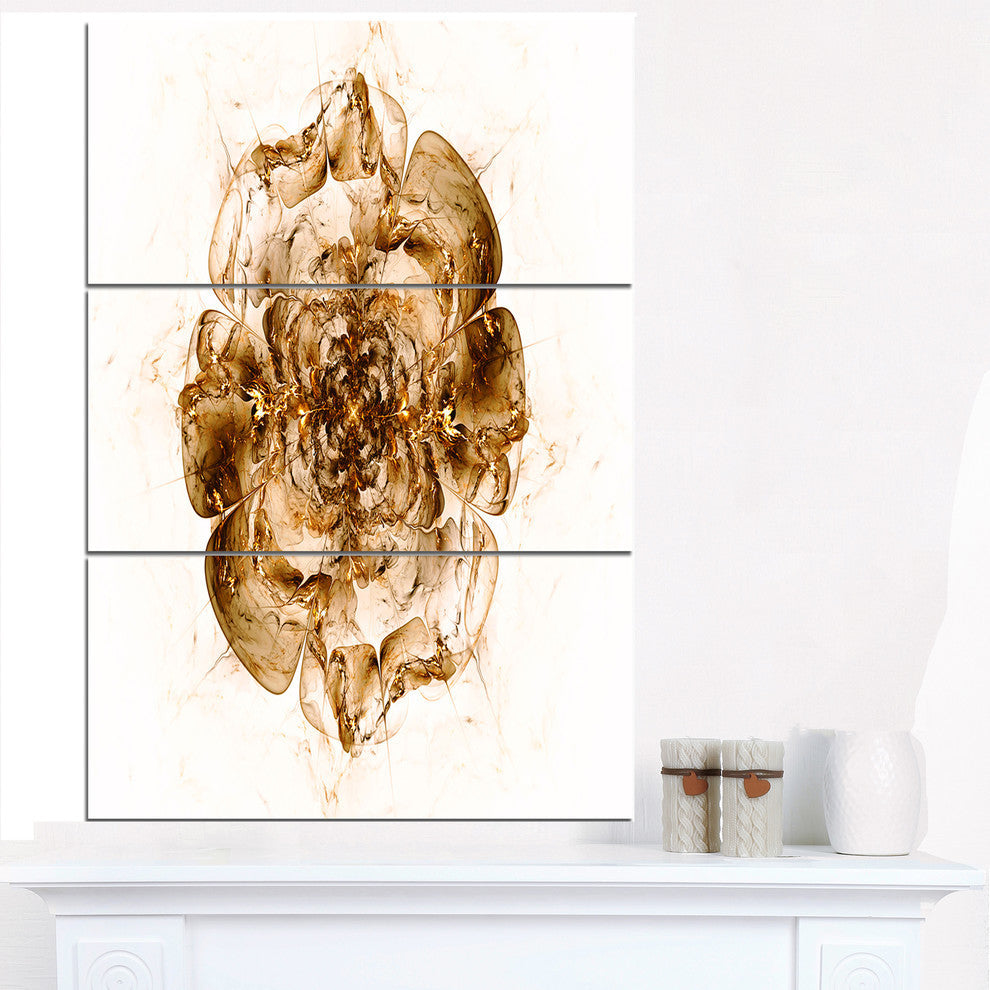 "Brown Fractal Flower in White" Digital Metal Wall Art, 3 Panels, 28"x36"