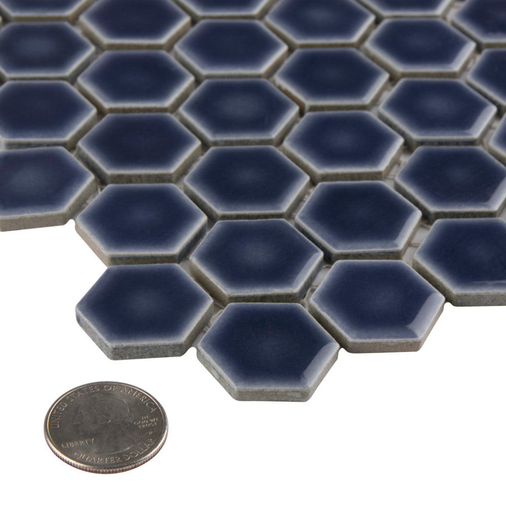 Hudson 1" Hex Denim Blue Porcelain Floor and Wall Tile