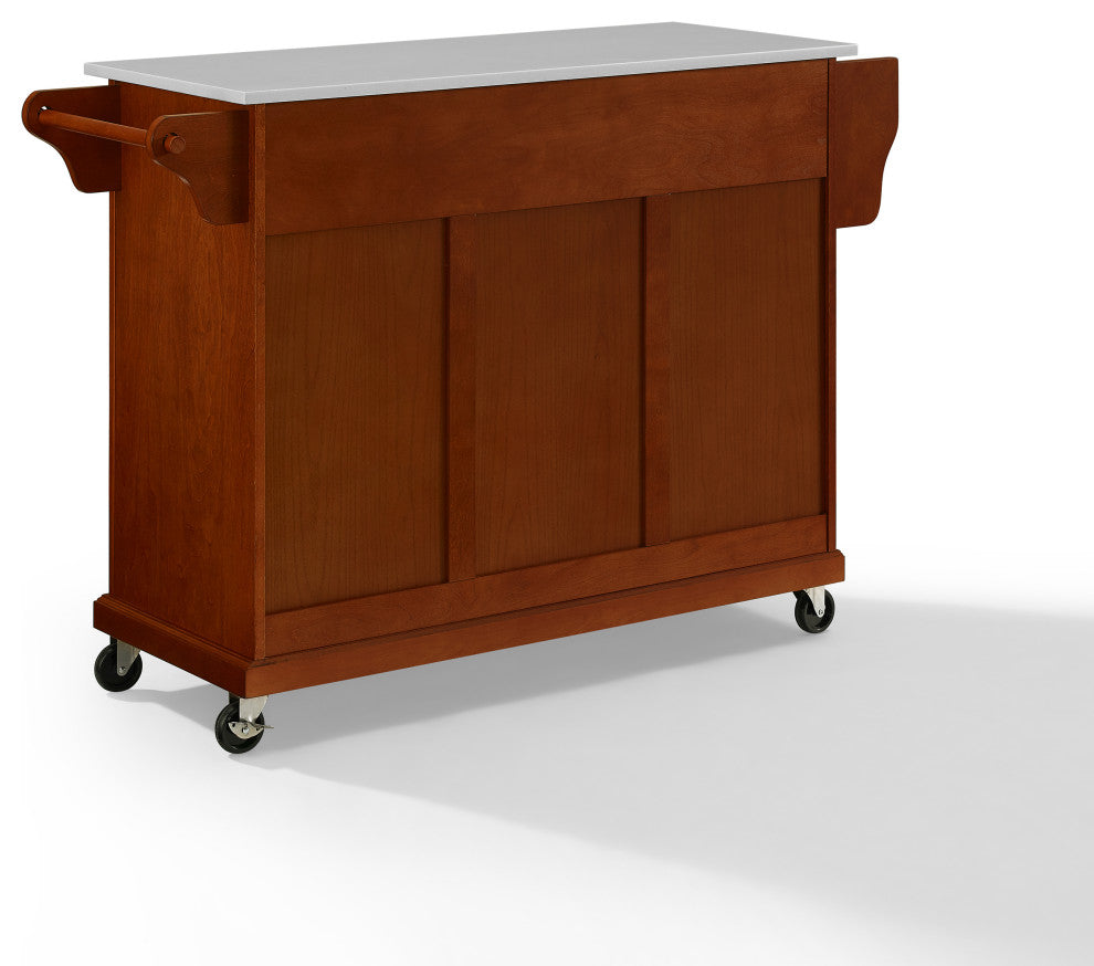 Full Size Granite Top Kitchen Cart, Cherry/White