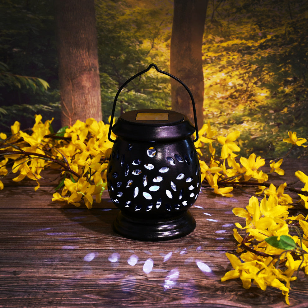 Solar Powered Black Ceramic Lantern