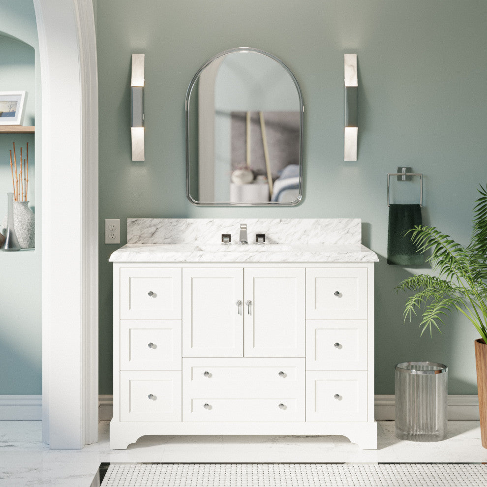 Madison 48" Bathroom Vanity, White, Carrara Marble
