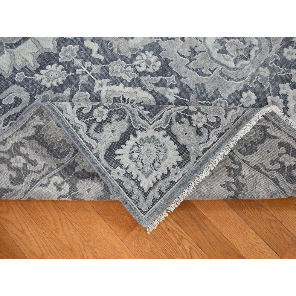 Charcoal Gray Silk/Textured Wool Hand Knotted Oushak Influence Rug, 7'10"x10'2"