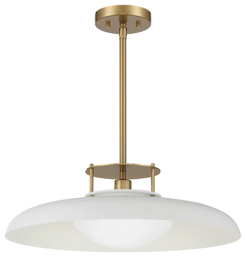 Gavin 1-Light Pendant, White With Warm Brass Accents