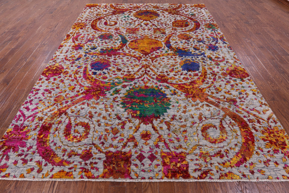 Wool and Silk Persian Sickle Leaf Design Handmade Rug 8' 10" X 11' 11" Q11848
