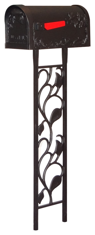 Floral Mailbox Post, Black