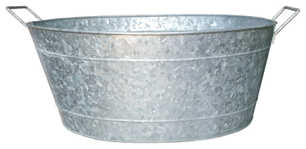Embossed Design Oval Shape Galvanized Steel Tub with Side Handles, Small, Silver