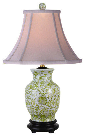 Floral Vines Porcelain Table Lamp, Green