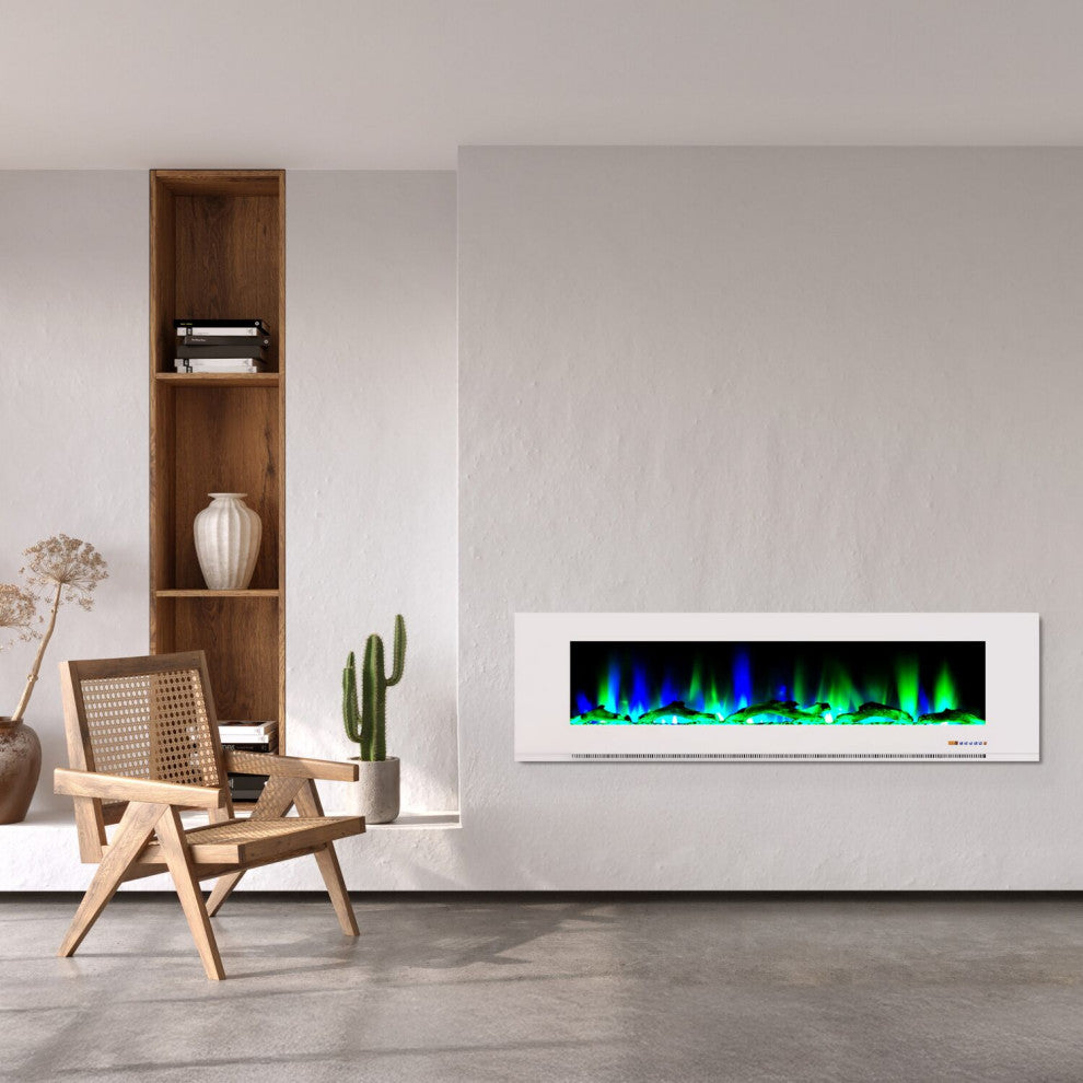72" Wall-Mount Electric Fireplace, White