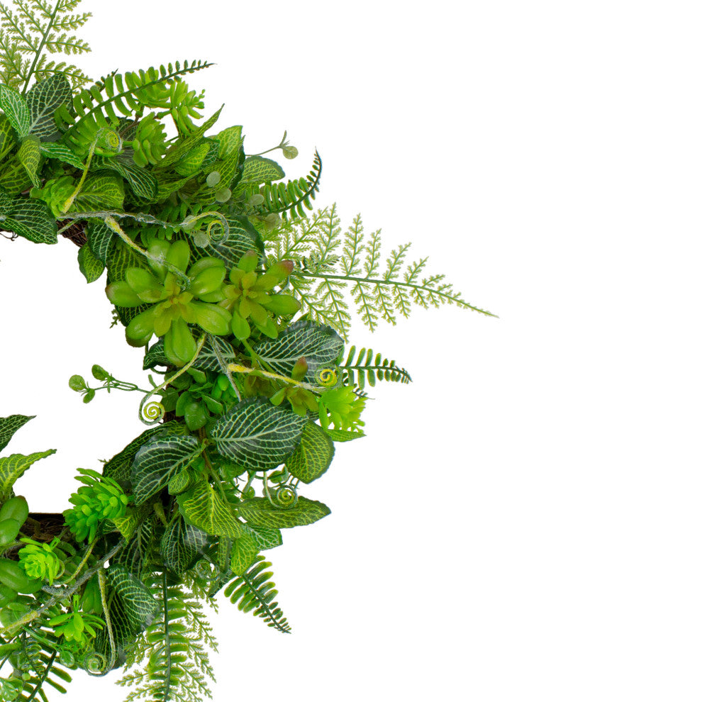 Maidenhair Fern and Assorted Foliage Spring Wreath Green 23"