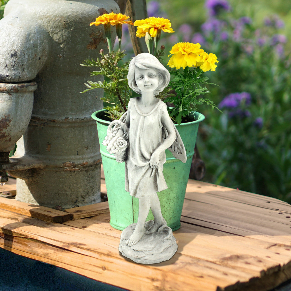 Rose Garden Fairy With Basket Statue