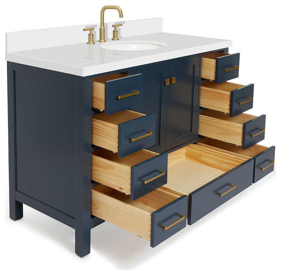 ARIEL Cambridge 49" Oval Sink Blue Bathroom Vanity Quartz Top, No Mirror