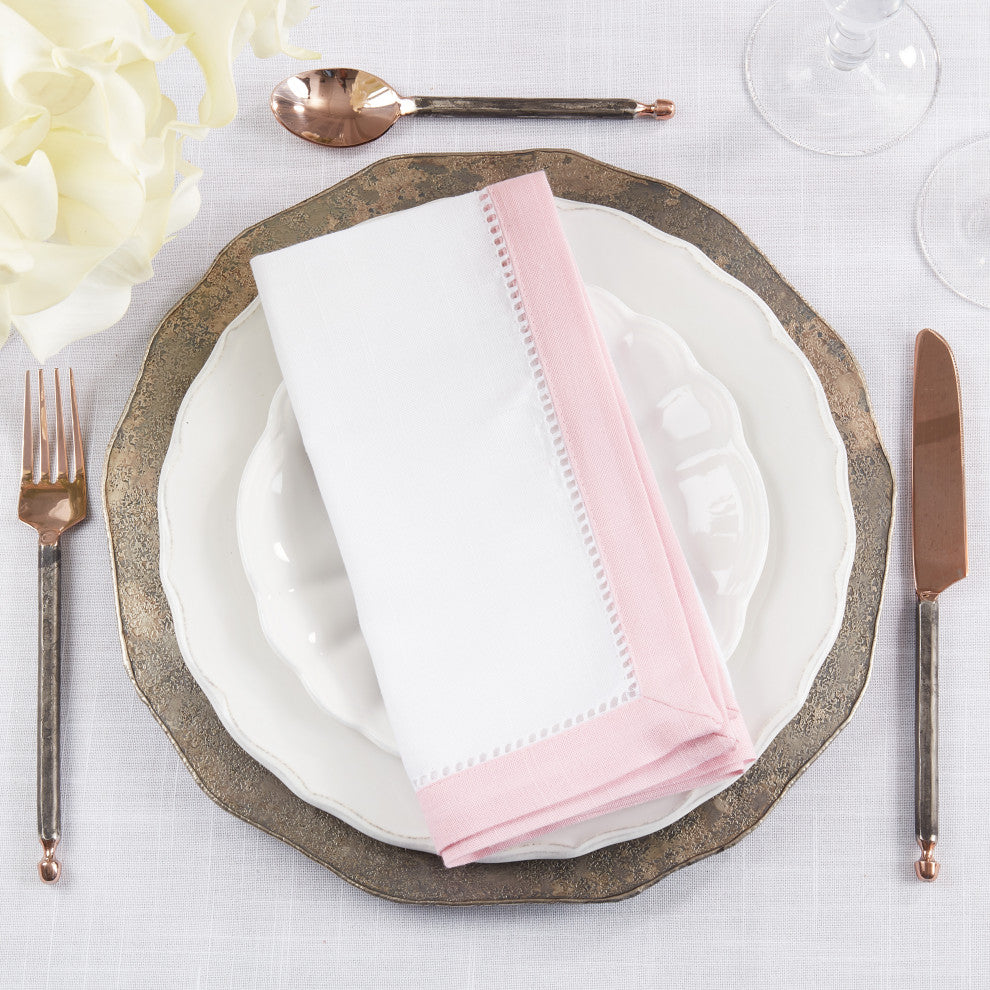 Classic Charm Two-Tone Hemstitch Napkin, Set of 12, Pink, 20"