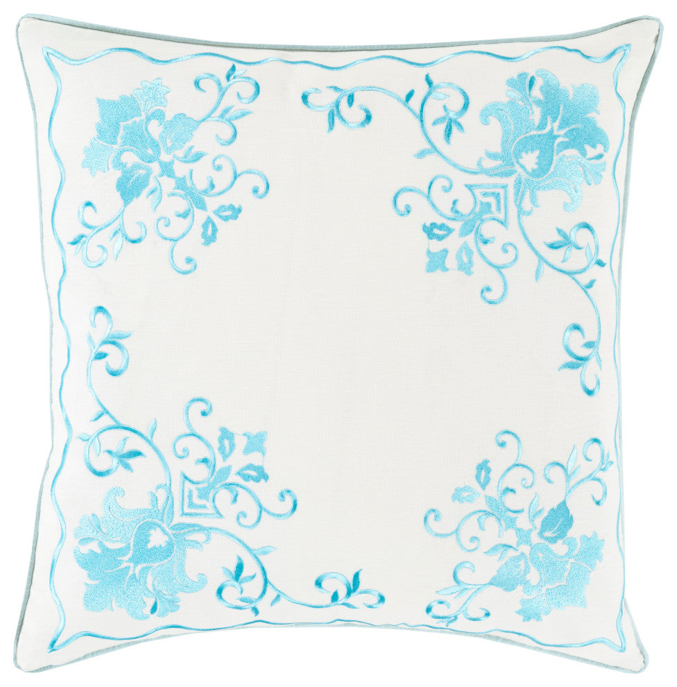 Surya Eloise ELO-003 18"x18" Pillow Kit, Aqua/Cream