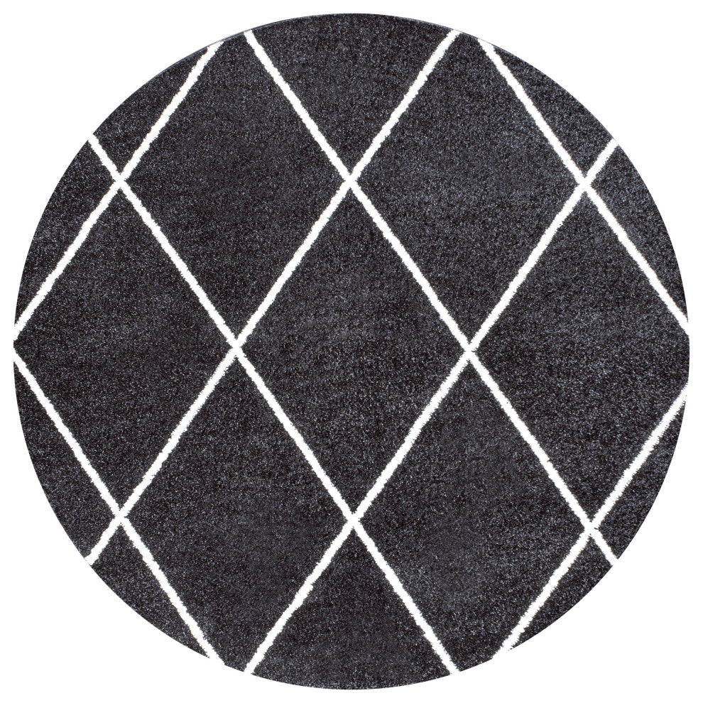 Cole Minimalist Diamond Trellis Black/White 5' Round Area Rug