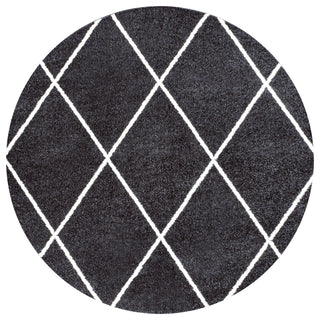 Cole Minimalist Diamond Trellis Black/White 5' Round Area Rug